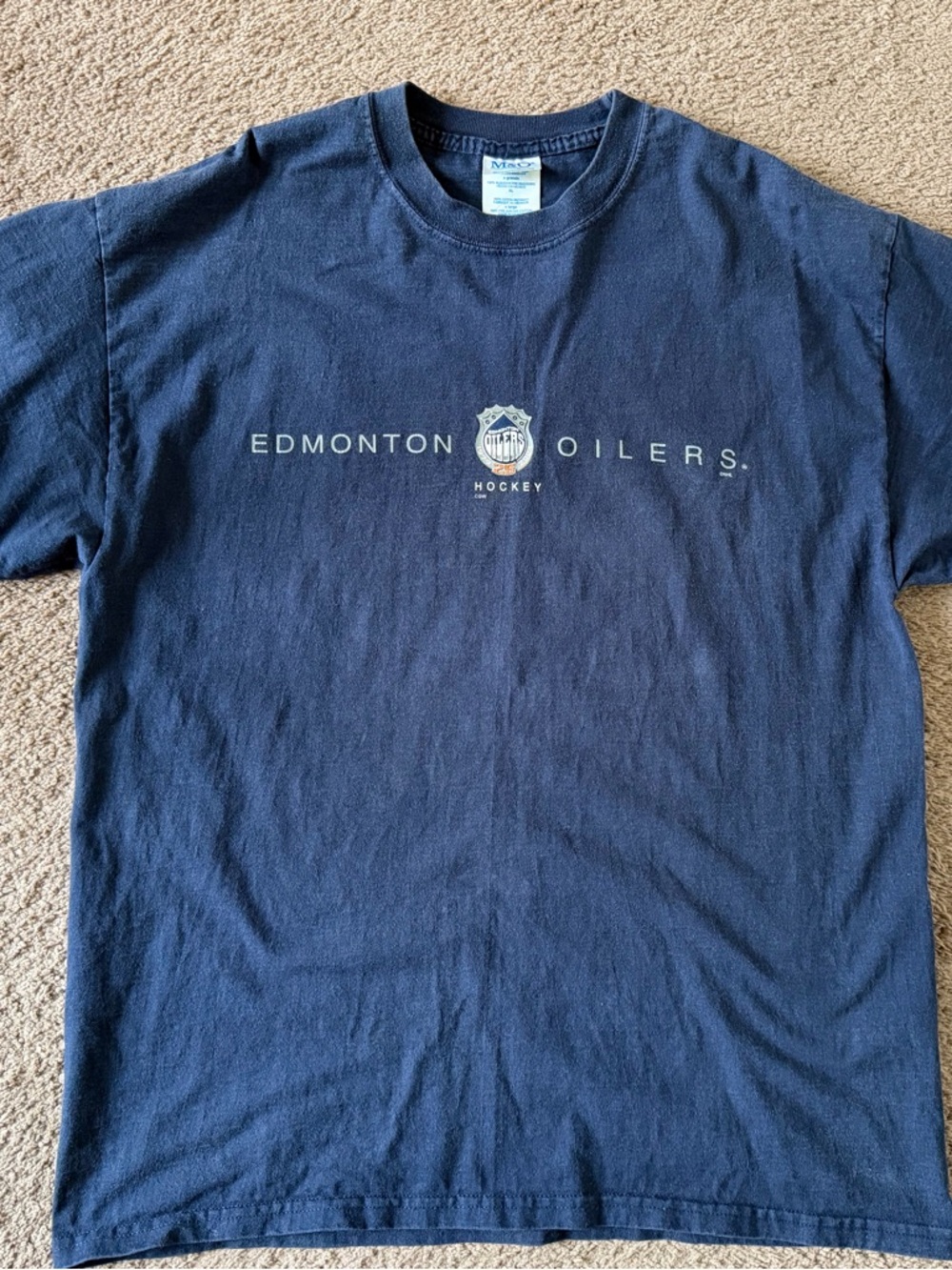 Vintage Edmonton Oilers Navy Graphic Tee - NHL Hockey Shirt 2004